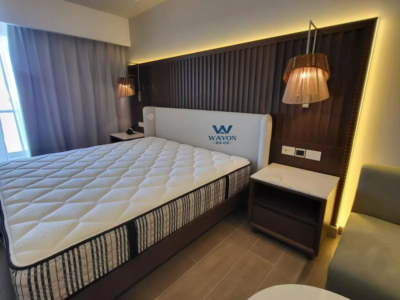 مشروع فندق في باربادوس - سطح طاولة جانبية من حجر الكوارتز WG538 بوراج بلاتينيوم
