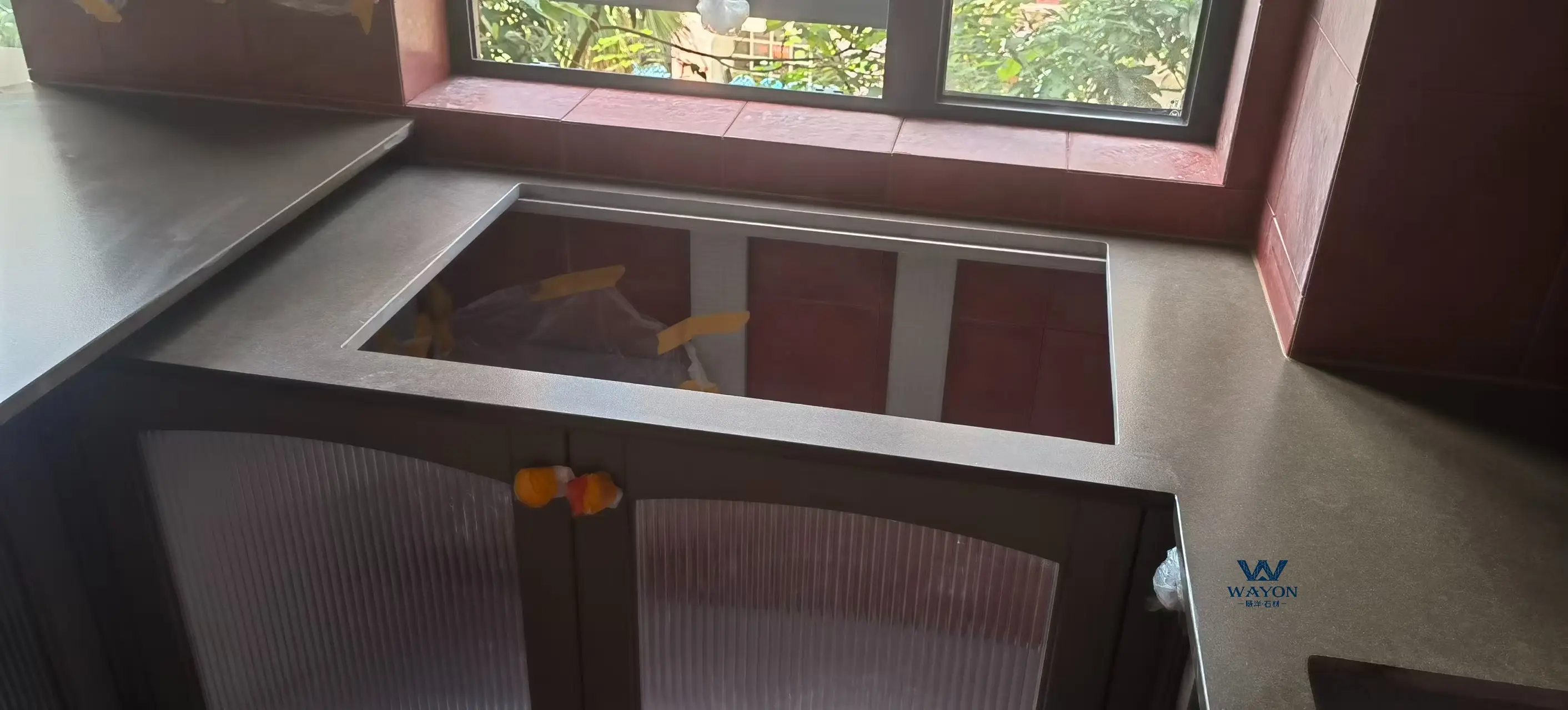 سطح عمل من الكوارتز من Zhe Jiang Apartment - WG318 بلون بني راين غير لامع